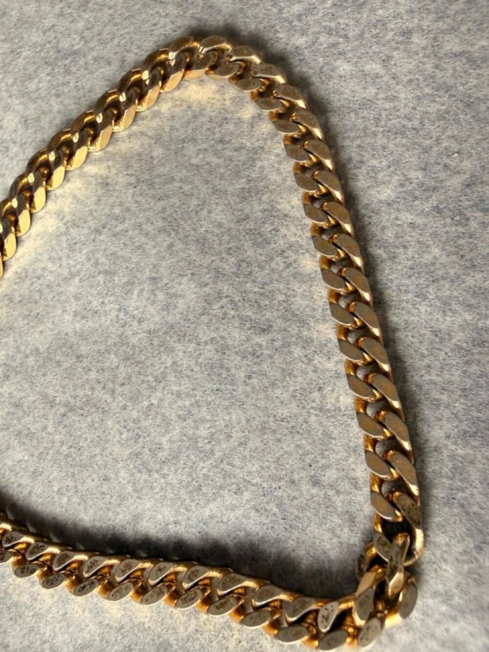 Vintage Gold Tone Curb Chain Bracelet Chunky Flat Link Costume Jewelry